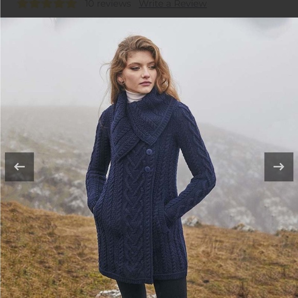 Saol Aran Irish Knit Cardigan Wool Blend Coatigan Fisherman Navy XL - Picture 1 of 11